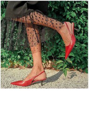 FSJ Red Kitten Heel Slingback Sandals Pointy Toe Sexy Pumps Party Shoes